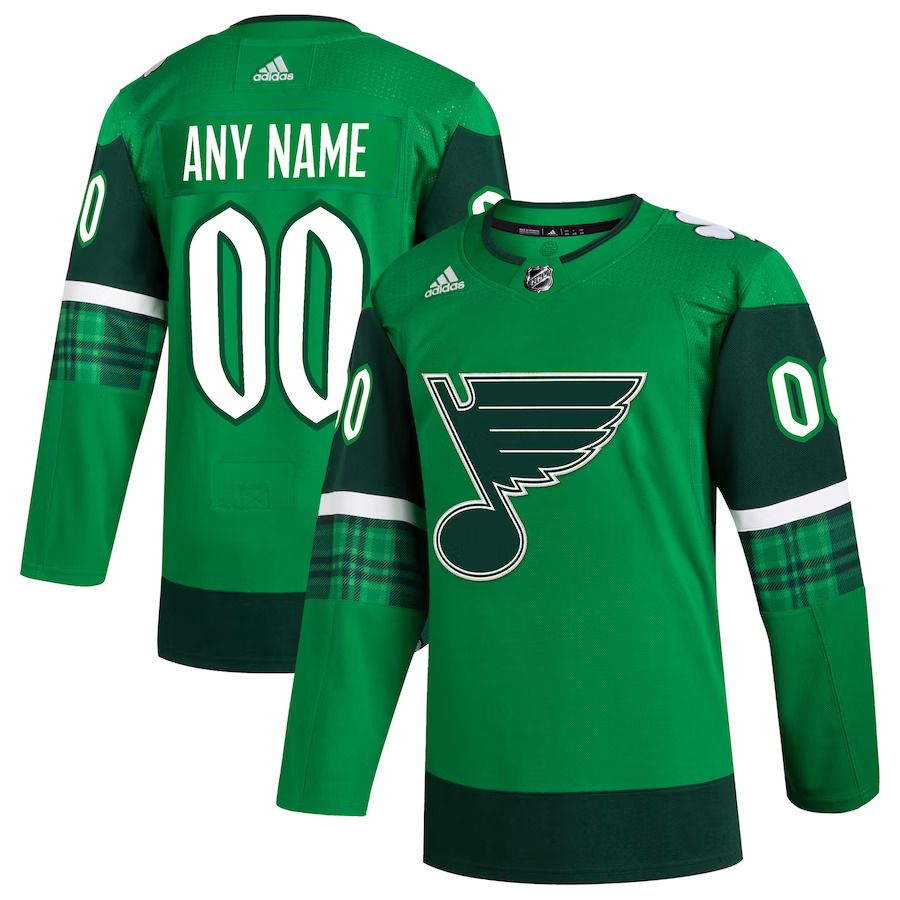 Men St. Louis Blues adidas Kelly Green St. Patricks Day Authentic Custom NHL Jersey->st.louis blues->NHL Jersey